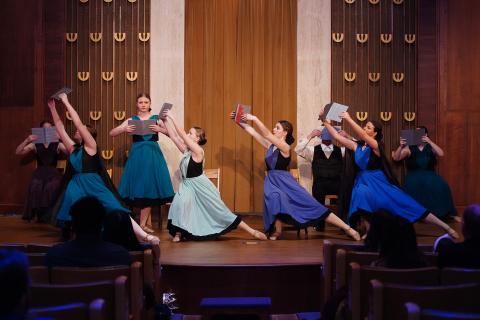 Dancers perform a scene from "Ordnung, An Amish Ballet Project" at The HÜG Place in Akron on Friday, Feb. 16, 2024.