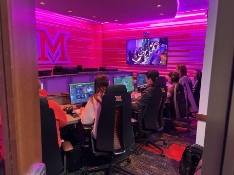  Miami University students play League of Legends in the university's esports arena.