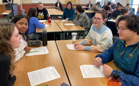 Baldwin Wallace students practice dialogue and listening skills in their freshman course on civility.