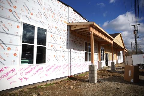 The new site for a day center and severe weather shelter in Wooster, Ohio, photographed during construction in November 2024.